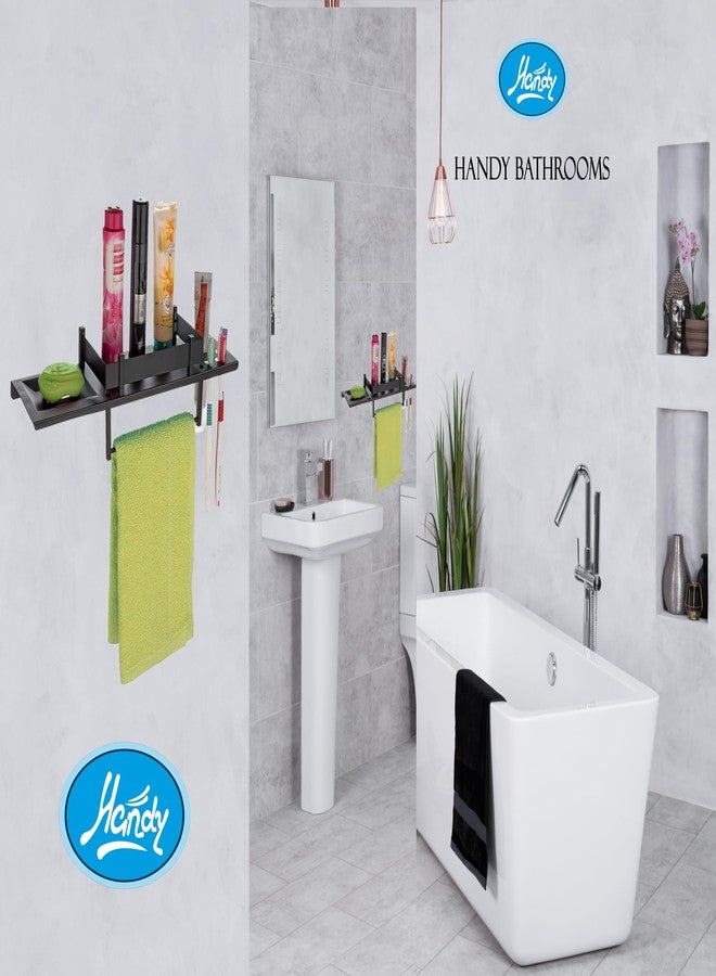 HANDY Black Bathroom Accessories Stainless Steel Black Bathroom Shelf with Towel Ring Multipurpose Shelf with Soap Dish and Toothbrush Holder All in One Shelves 18 X 5 Inch - Image 4